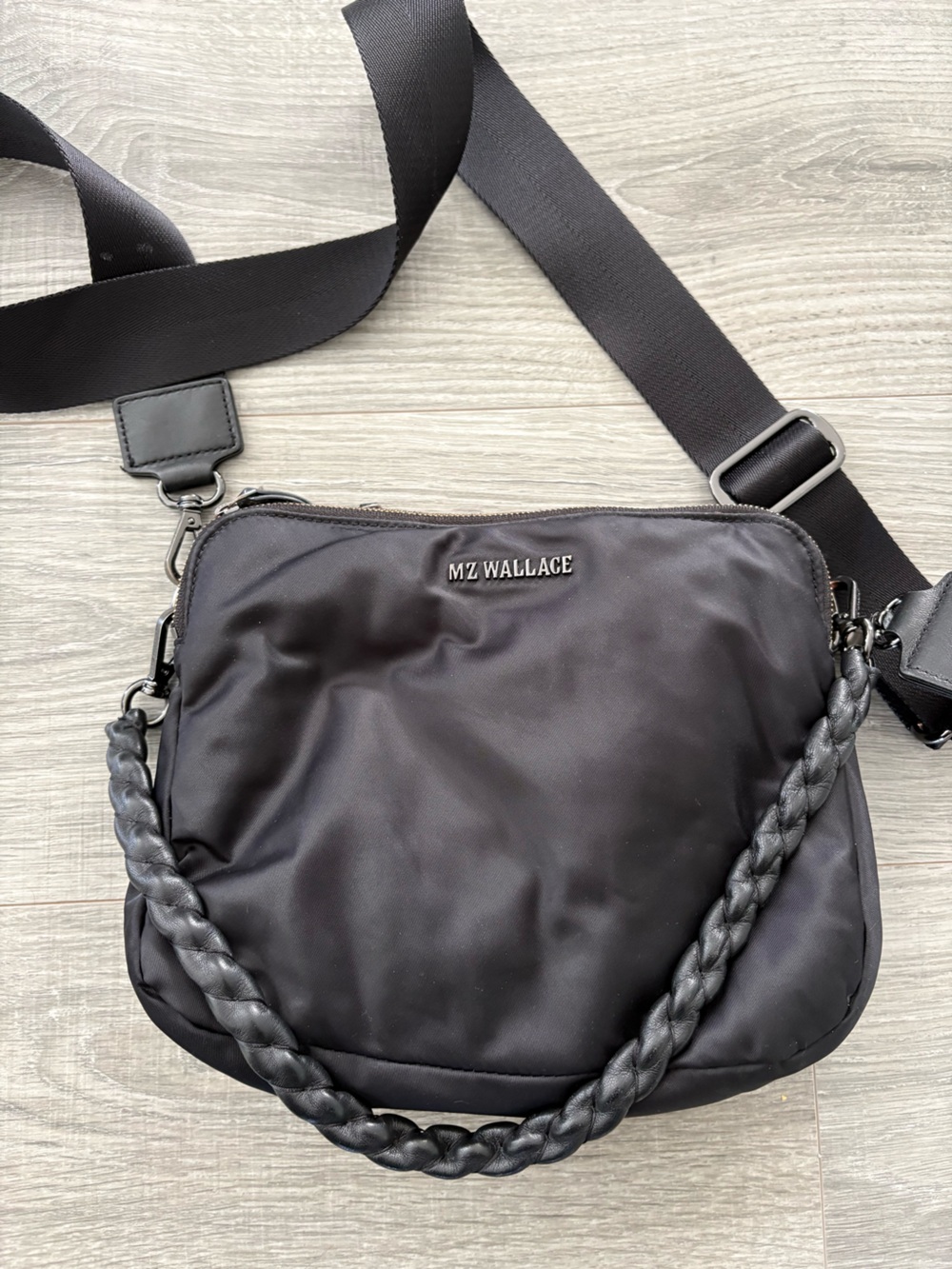 MZ Wallace Black Nylon Bag with Braided Leather Accent